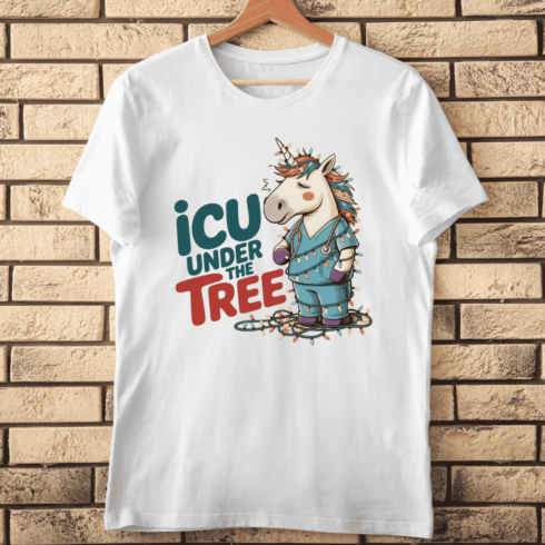 Funny Nurse Festive Unicorn T-Shirt Design cover image.