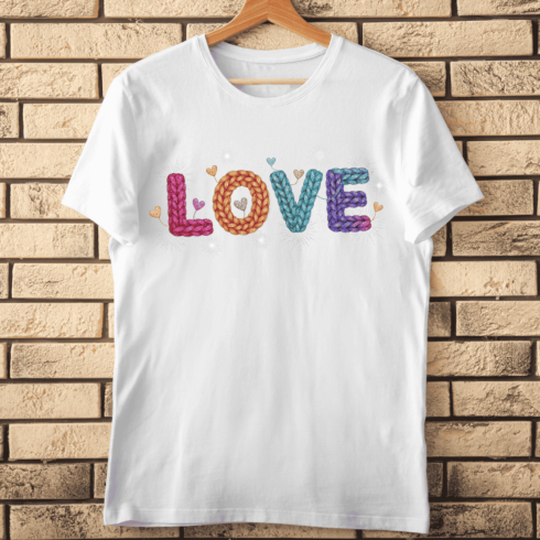 Textured Yarn Word 'LOVE' with Sparkles T-Shirt Design cover image.