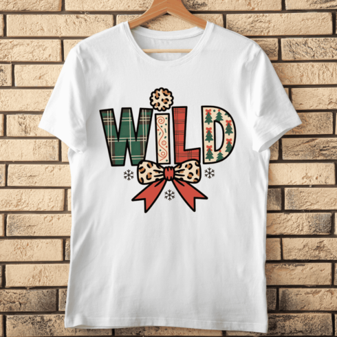 WILD Lettering with Trendy Holiday Patterns T-Shirt Design cover image.