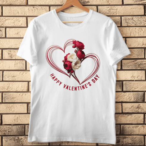Floral Heart Frame Valentine's Day Greeting T-Shirt Design cover image.