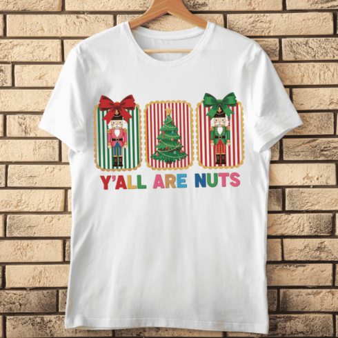 Vintage Nutcracker Soldiers and Festive Tree T-Shirt Design cover image.