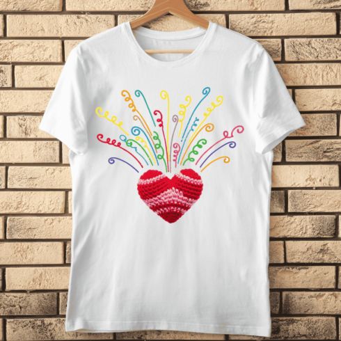 Crocheted Heart with Colorful Sprinkles T-Shirt Design cover image.