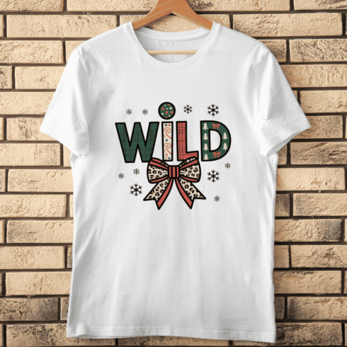 WILD Plaid Text and Leopard Print Bow T-Shirt Design cover image.