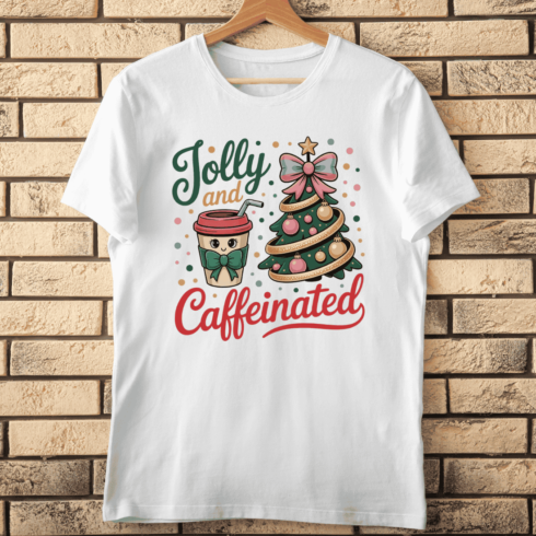 Funny Festive Caffeine Quote T-Shirt Design cover image.
