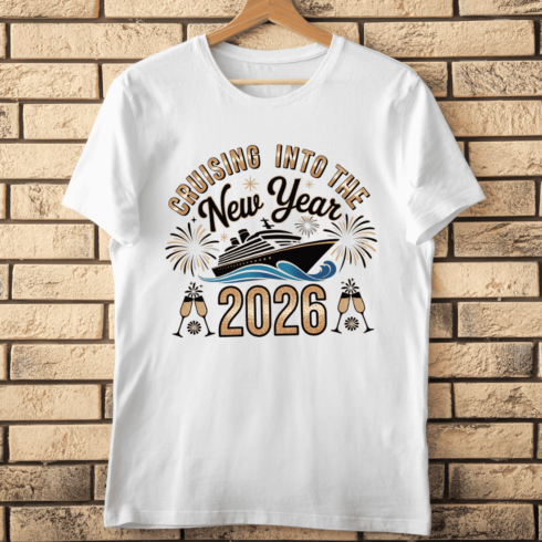 Happy New Year 2026 Cruise Vacation T-Shirt Design cover image.