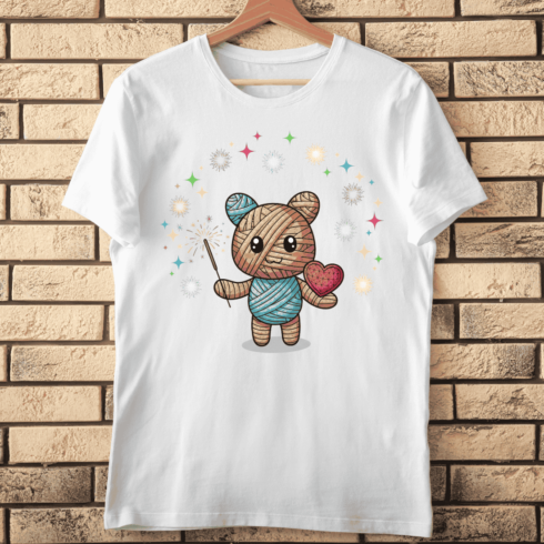 Yarn Bear with Heart and New Year's Sparkler T-Shirt Design cover image.