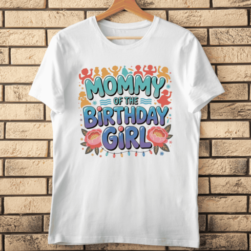 Mommy of the Birthday Girl Retro T-Shirt Design cover image.