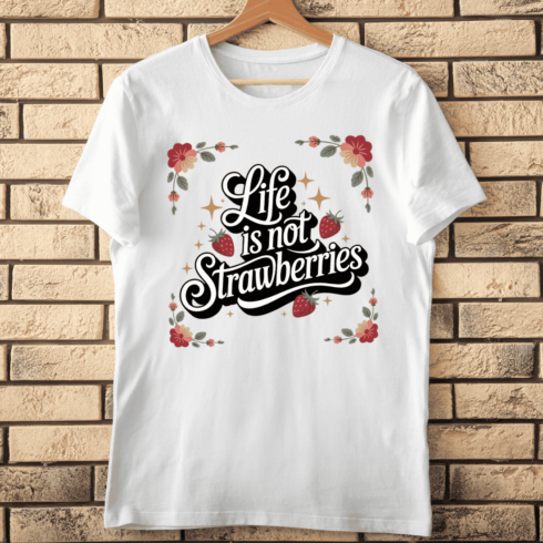 Typography with Strawberry & Flowers T-Shirt Design cover image.