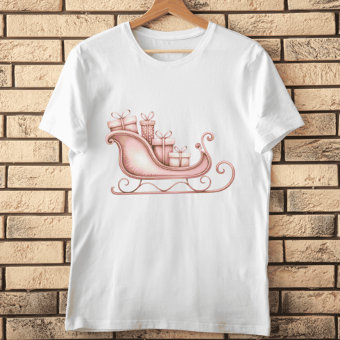 Festive Pink Sleigh Full of Gifts T-Shirt Design cover image.
