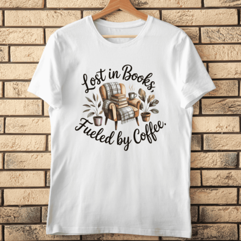 Lost in Books Fueled by Coffee T-Shirt Design cover image.