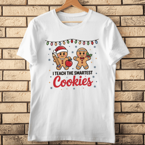 Cute Gingerbread Teacher Quote Holiday T-Shirt Design cover image.
