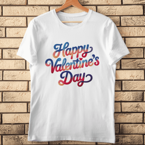 Bright Stitched Valentine's Day Text T-Shirt Design cover image.