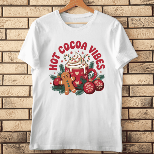 Festive Retro Hot Chocolate Mug T-Shirt Design cover image.