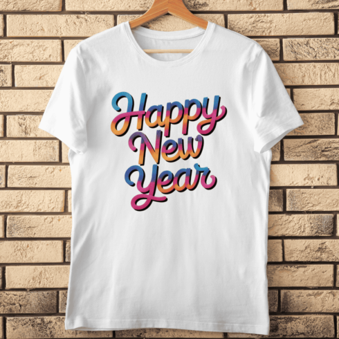 Bright Stitched Happy New Year Text T-Shirt Design cover image.