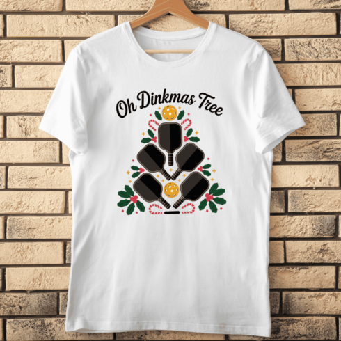 Holiday Pickleball Themed Tree T-Shirt Design cover image.