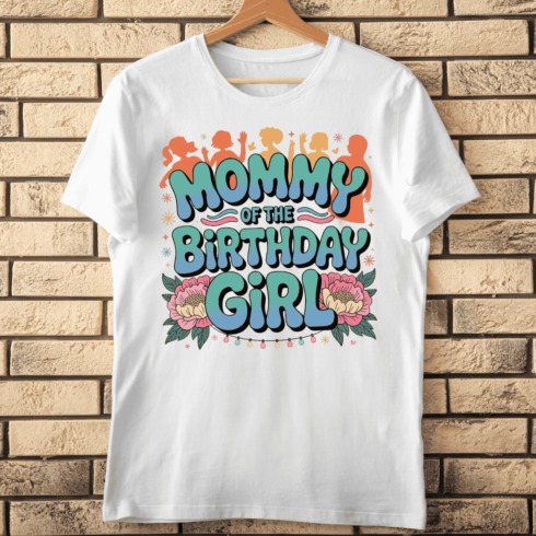 Boho Mommy of the Birthday Girl Text T-Shirt Design cover image.