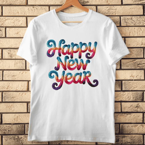 Vibrant Thread Texture Happy New Year T-Shirt Design cover image.