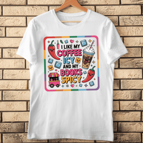Funny Book Lover Quote Coffee Icy Books Spicy T-Shirt Design cover image.