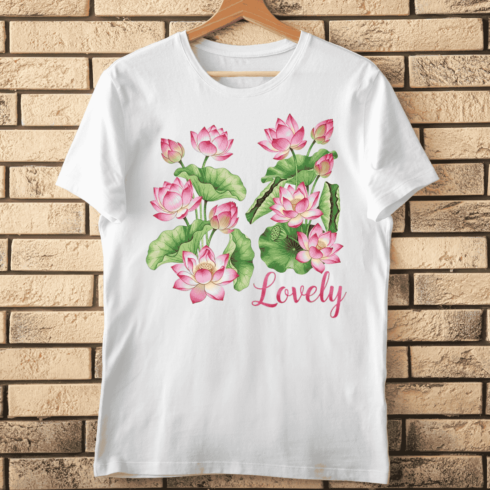 Watercolor Lovely Lotus Blossoms T-Shirt Design cover image.
