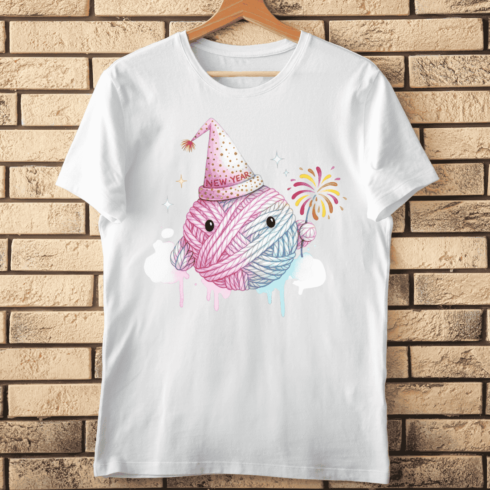 Festive Knitted Wool New Year Mascot T-Shirt Design cover image.