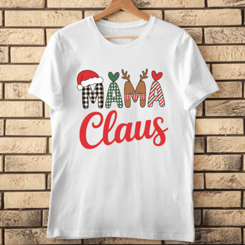 Mama Claus With Buffalo Check Holiday T-Shirt Design cover image.