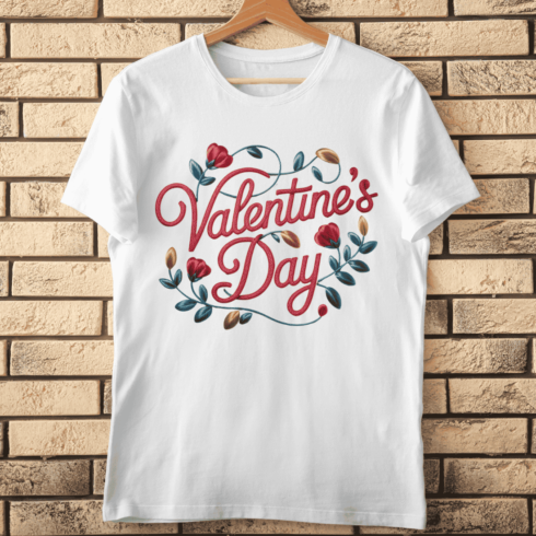 Textured Embroidery Style Valentine's Day T-Shirt Design cover image.