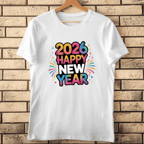 Bright 2026 Happy New Year Celebration Fun and Festive T-Shirt Design cover image.