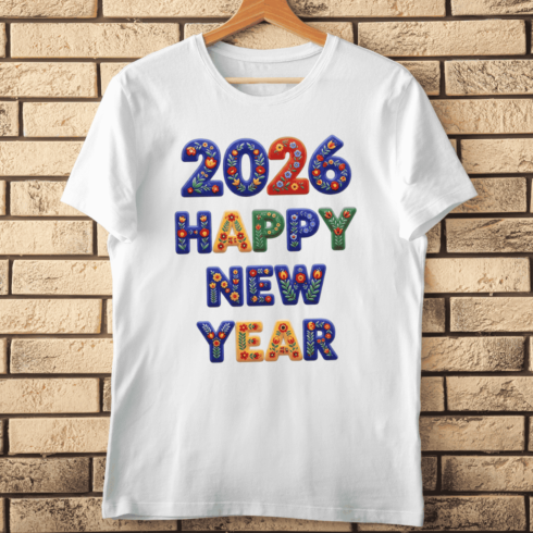 3D Floral Embroidery Style Text 2026 T-Shirt Design cover image.