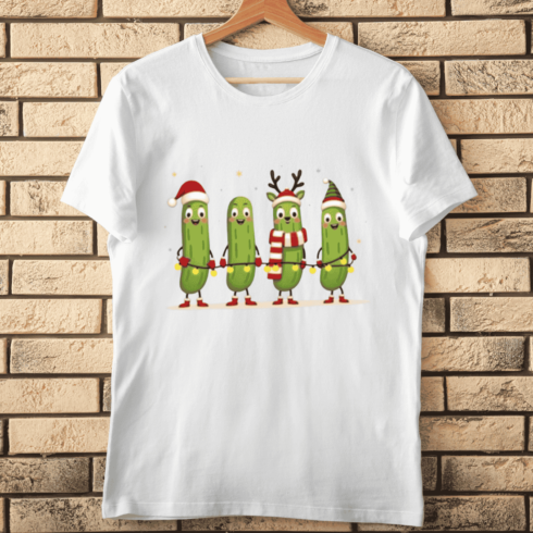 Holiday Pickles Holding Lights T-Shirt Design cover image.