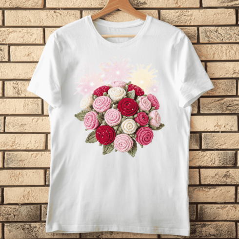 Crochet Rose Bouquet T-Shirt Design cover image.