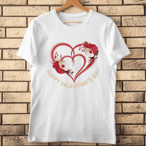 Romantic Floral Heart Frame Valentine's Day Greeting T-Shirt Design cover image.