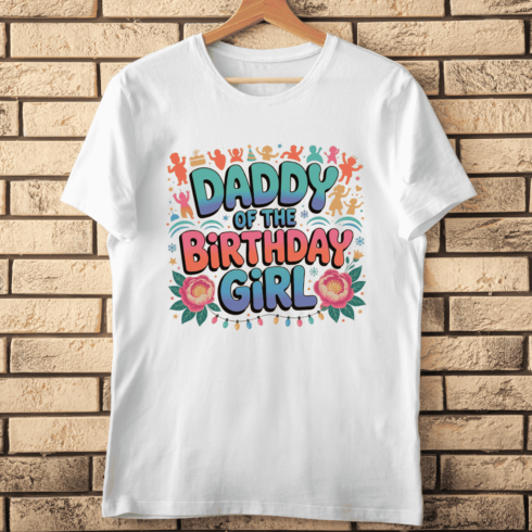Retro Birthday Celebration Daddy of the Birthday Girl T-Shirt Design cover image.