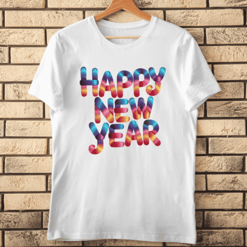 Embroidered Rainbow Happy New Year Text T-Shirt Design cover image.