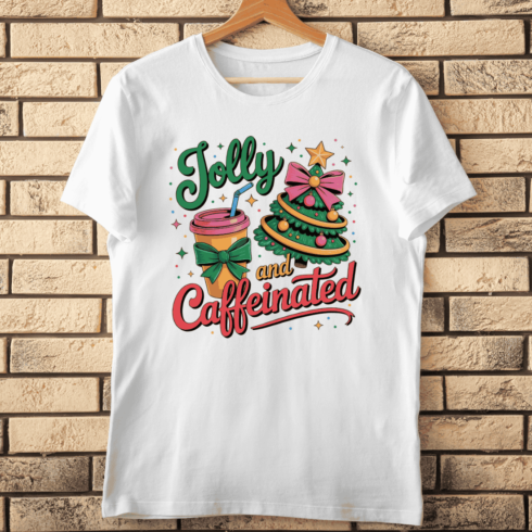 Coffee Quote with Holiday Tree T-Shirt Design cover image.