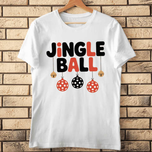Jingle Ball Text and Pickleball T-Shirt Design cover image.