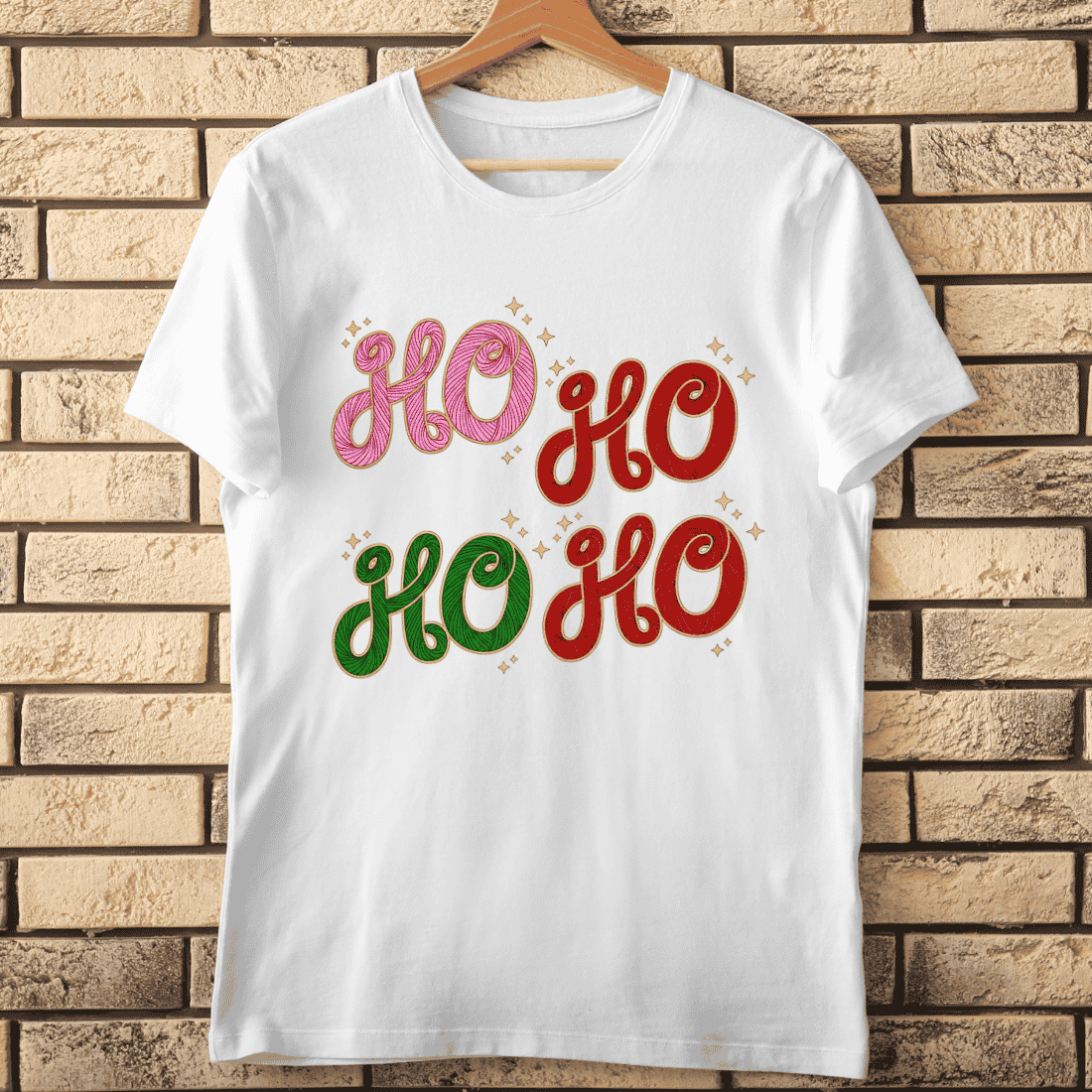Ho Ho Ho Script with Yarn Texture T-Shirt Design - MasterBundles