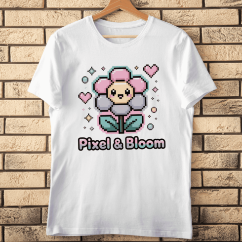 Flower and Typography Pixel & Bloom T-Shirt Design cover image.