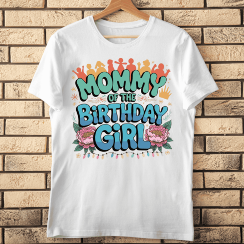 Groovy Mommy of the Birthday Girl T-Shirt Design cover image.