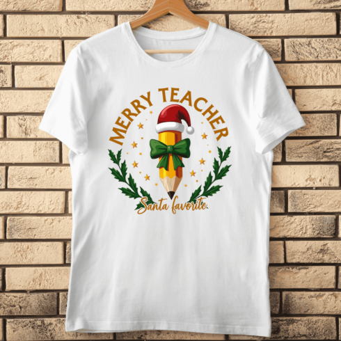 Merry Teacher Santa Favorite T-Shirt Design cover image.