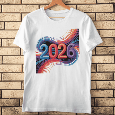New Year 2026 Abstract Wavy Bright Lines T-Shirt Design cover image.