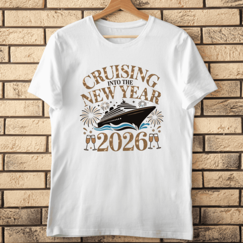 Cruising Into The New Year 2026 with Cruise Ship T-Shirt Design cover image.