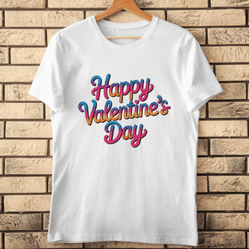 Colorful Gradient Happy Valentine's Day 3D Script Text T-Shirt Design cover image.
