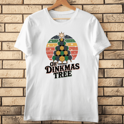 Retro Pickleball Festive Tree T-Shirt Design cover image.