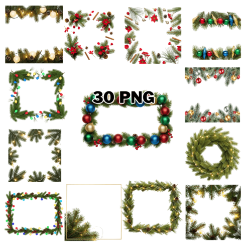 Festive Pine and Bauble Frames Sublimation Clipart Bundle cover image.