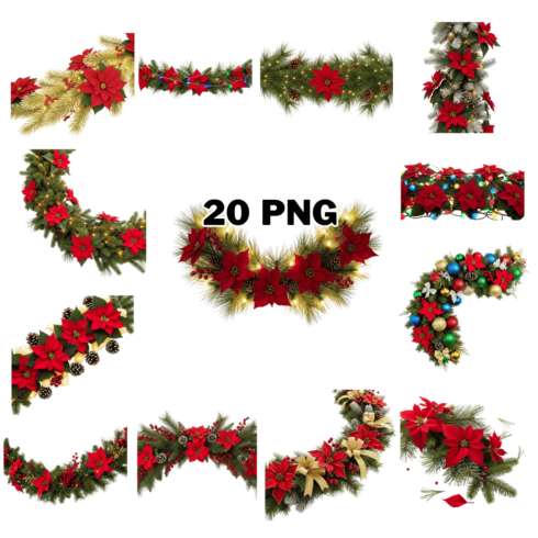Festive Poinsettia Decoration Corner Sublimation Clipart Bundle cover image.