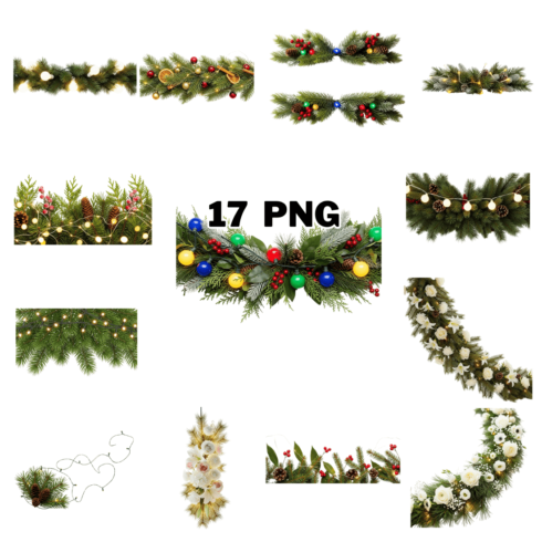 Traditional and Elegant Holiday Pine Border Sublimation Clipart Bundle cover image.