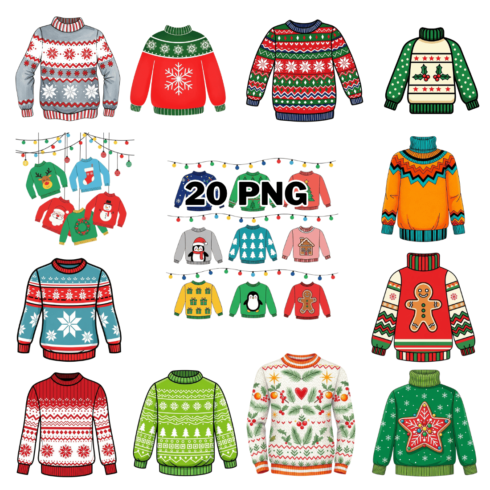 Festive Ugly Sweater Sublimation Clipart cover image.