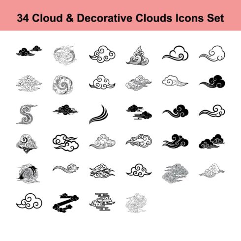 34 Decorative Clouds Icons Set cover image.