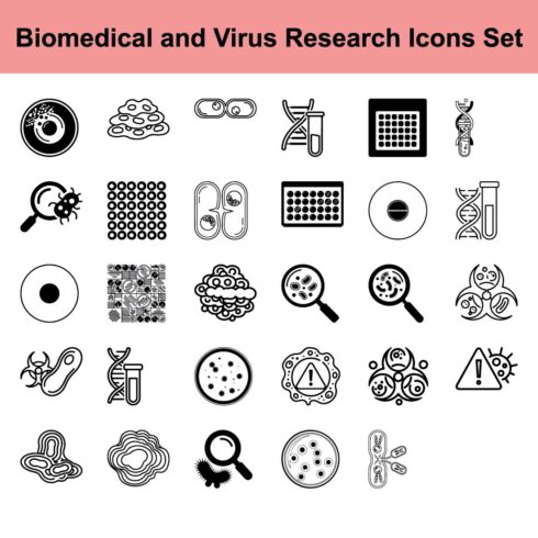 Biomedical and Virus Research Icons Set Featuring Cell Structures Dna Research Petri Dish with Bacteria and Microbe Analysis for Science and Health Studies cover image.