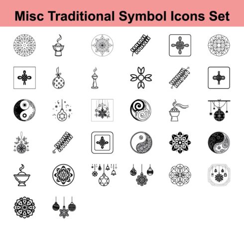 Collection of Decorative Traditional Symbol Icons in Vector Format Perfect for Cultural and Artistic Design Projects with Varied Applications cover image.